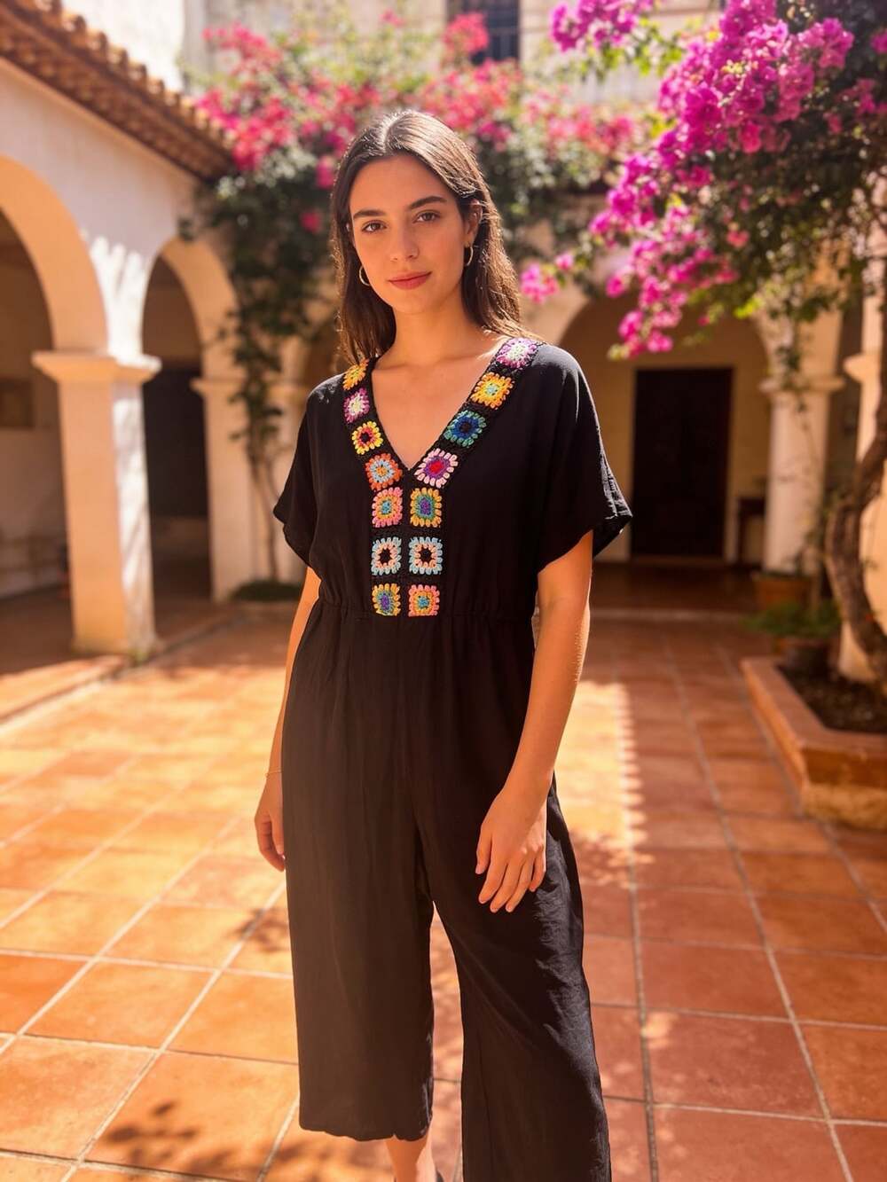BloomChic Crochet Jumpsuit Size US 14-16 Black V-Neck